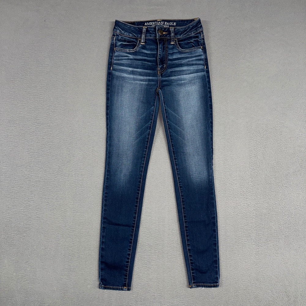 American Eagle Jeans Womens 0 Short Blue Hi-Rise Jegging Super Stretch Denim